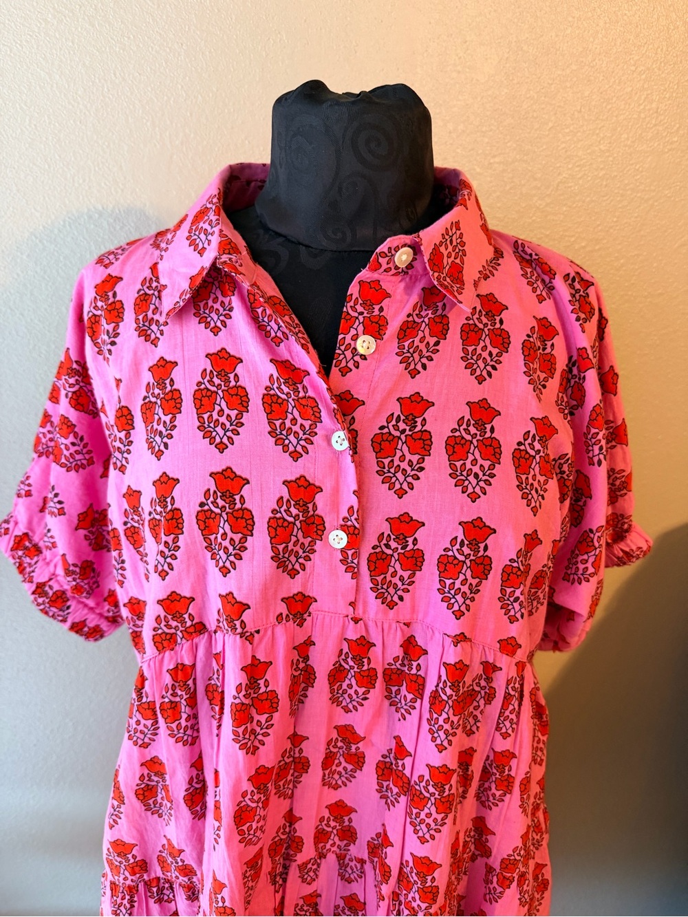 THML Pink Floral Tiered Shirt Dress size XL - Picture 2 of 9